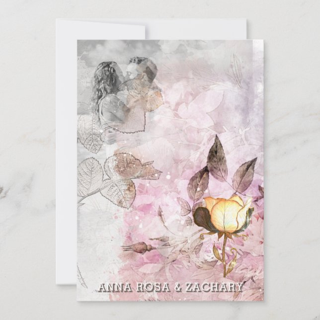 *~* AR26 Pink 12 QR Victorian RSVP PHOTO Wedding Invitation (Front)