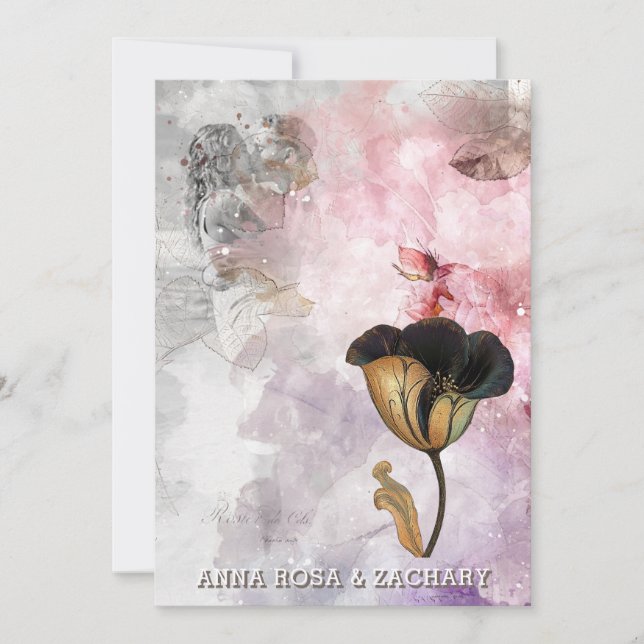 *~* AR26 Pink 15 QR Victorian RSVP PHOTO Wedding Invitation (Front)