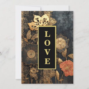 *~AR26 QR Gold Lace LOVE RSVP Vintage Wedding 34 Invitation