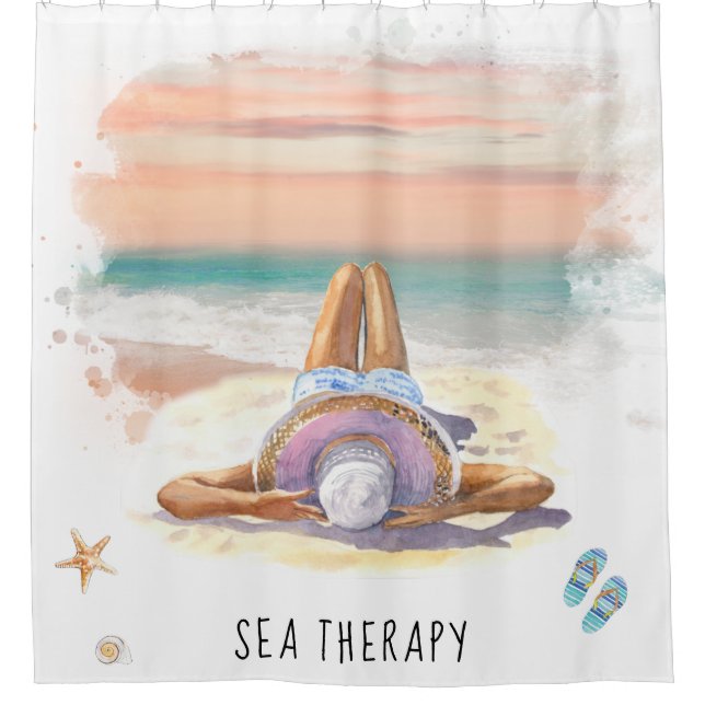 *~* AR29 Sea Therapy Beach Sun Set Woman Shower Curtain (Front)