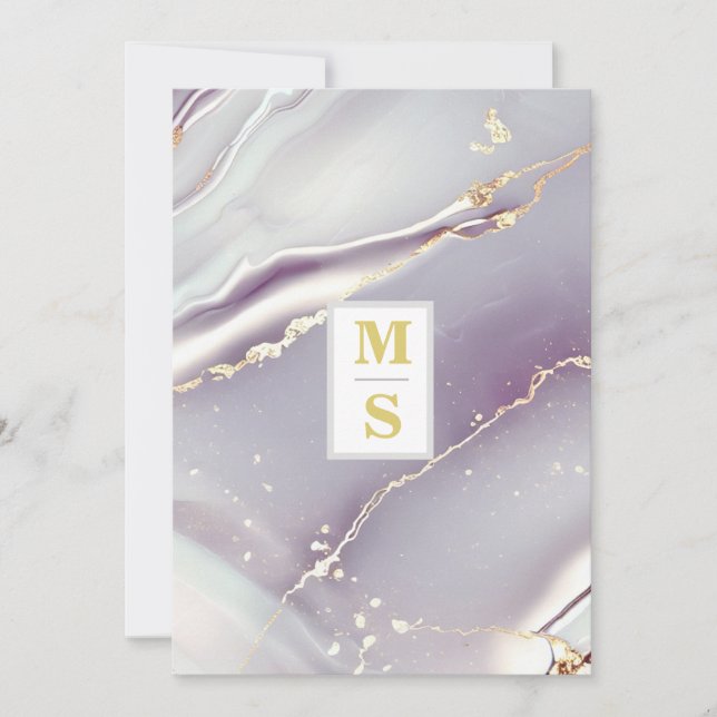 *~ AR66 RSVP LAVENDER GOLD QR Initials  Wedding Invitation (Front)