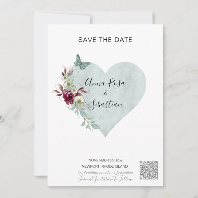 *~* AR6 QR WEDDING Butterfly Heart SAVE the DATE  Invitation (Front)