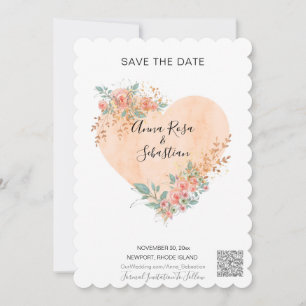 *~* AR6 QR WEDDING Floral Heart SAVE the DATE  Invitation