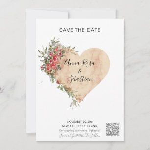 *~* AR6 QR WEDDING Roses Heart SAVE the DATE Invitation