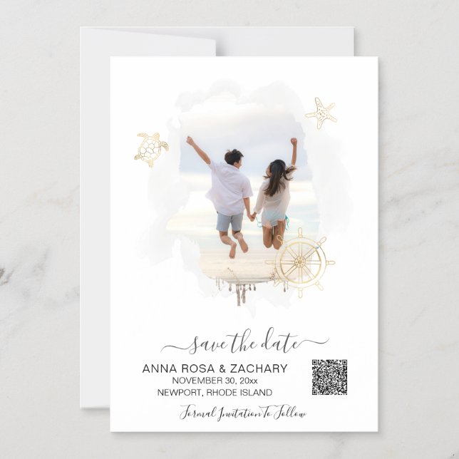 *~* AR6 SAVE the DATE QR Beach Wedding WEBSITE Magnetic Invitation (Front)