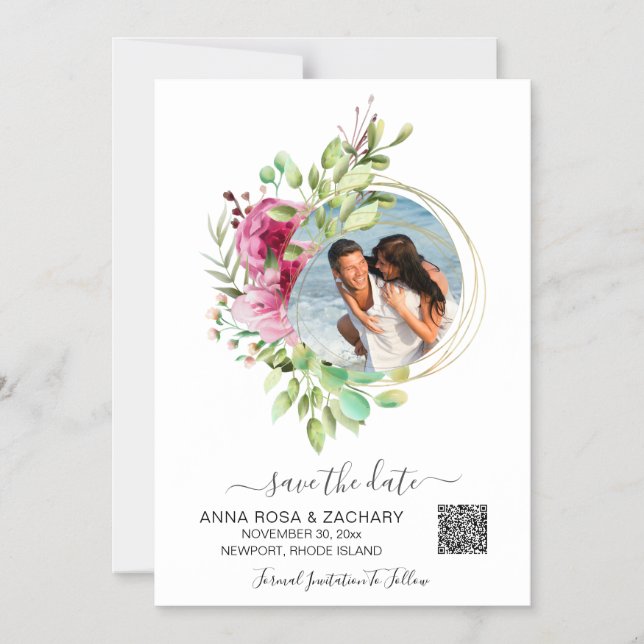 ~* AR6 WEDDING SAVE the DATE QR Floral - Website  Magnetic Invitation (Front)