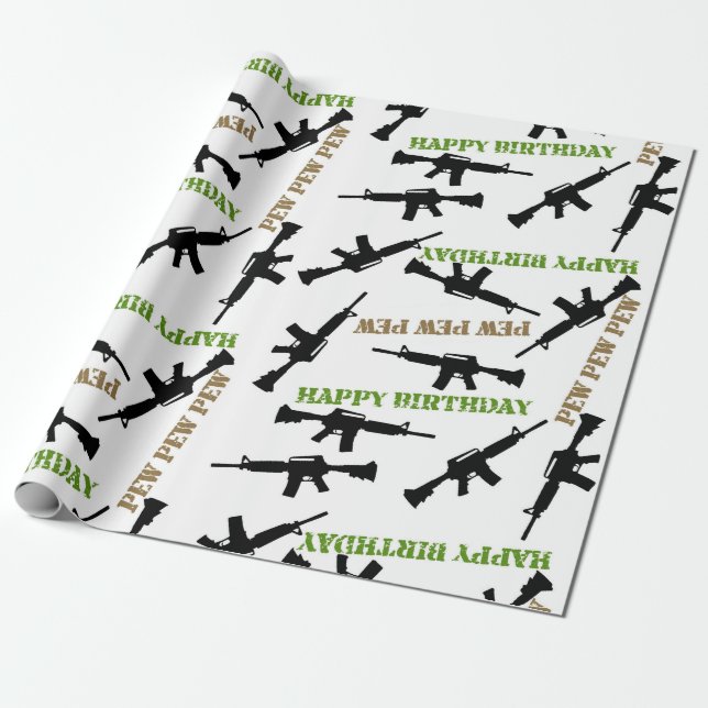 AR-15 Themed Birthday Wrapping Paper (Unrolled)
