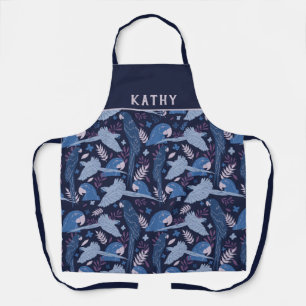 Ara Parrot Blue Tropical Leaf Pattern Name Apron