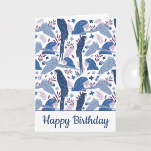 Ara Parrot Blue Tropical Leave Pattern Birthday  Card
