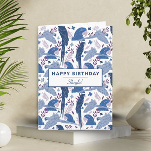 Ara Parrot Blue Tropical Leave Pattern Birthday Card