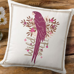 Ara Parrot Drawing Wild and Free Tropical Leaf Cushion