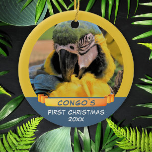 Ara Parrot Pet 1st Christmas Ribbon Photo Ceramic  Tree Decoration