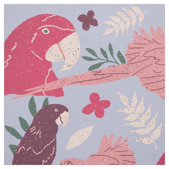 Ara Parrot Pink Burgundy Tropical Leaf Pattern Fabric (Swatch)