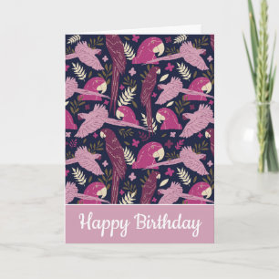 Ara Parrot Pink Tropical Leave Pattern Birthday Card
