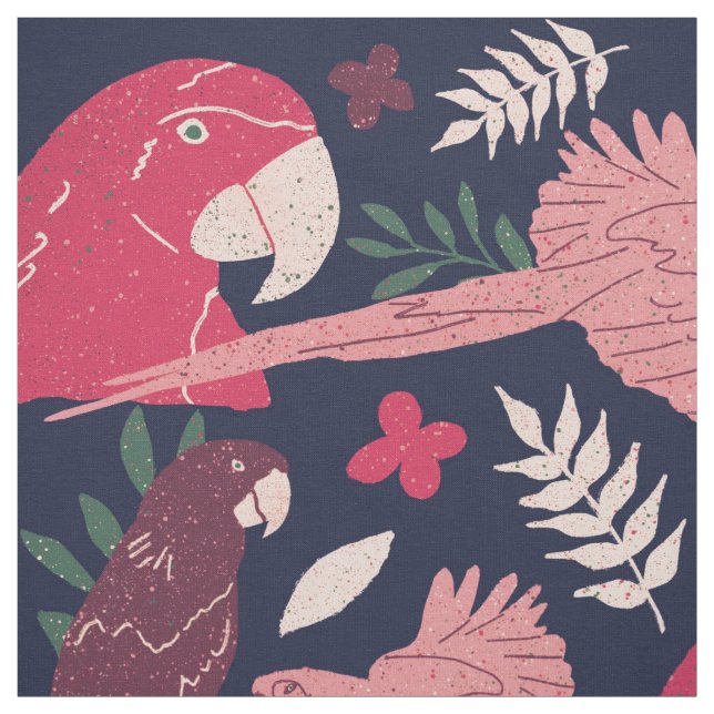 Ara Parrot Red Blue Tropical Pattern Fabric (Swatch)