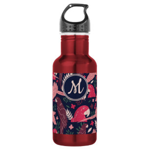 Ara Parrot Red Tropical Leave Pattern Monogram 532 Ml Water Bottle