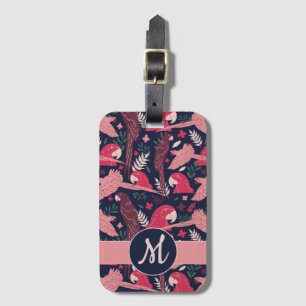 Ara Parrot Red Tropical Leave Pattern Monogram Luggage Tag