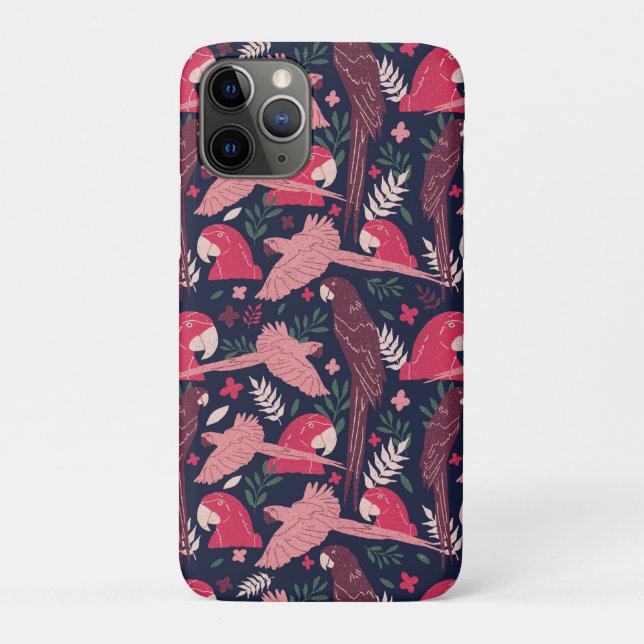 Ara Parrot Tropical Leaf Pattern Drawing Case-Mate iPhone Case (Back)