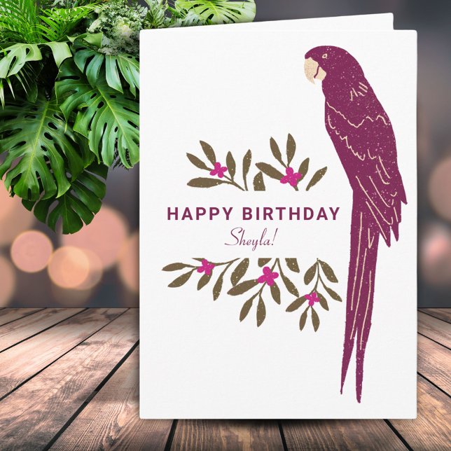 Ara Parrot Tropical Leaves Drawing Birthday Card (Creator Uploaded)