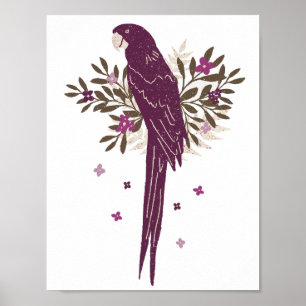 Ara Parrot Tropical Leaves Drawing Poster
