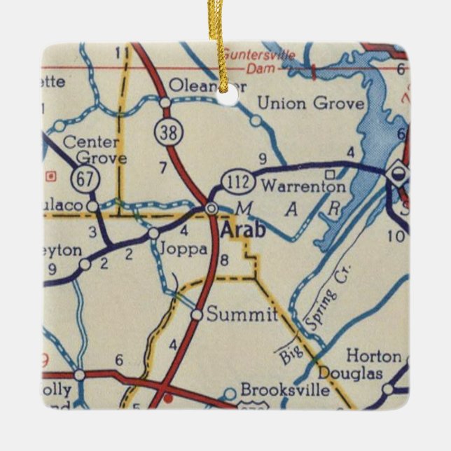 Arab Alabama Vintage Map Ceramic Ornament (Front)
