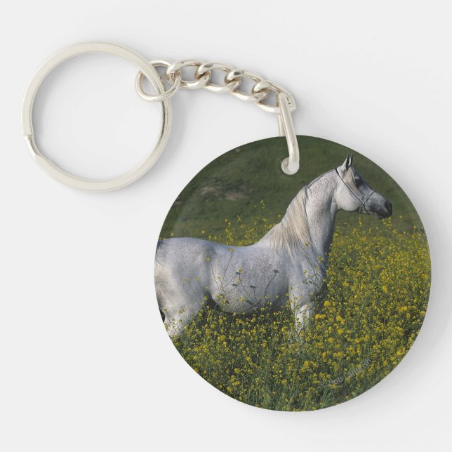Arab Horse Standing in Flowers Key Ring (Front)
