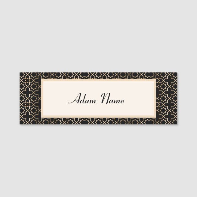 Arab islamic black gold pattern name tag (Front)