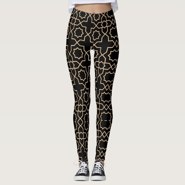 Arab islamic gold black pattern leggings (Front)