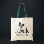 Arab Name Palestine with Palestinian flag  Tote Bag<br><div class="desc">Palestinian flag Free Palestine customised | Arab Name Palestine with Palestinian flag  | علم فلسطين  
You can show your love and support for Palestine with this new trending calligraphy design.  This typography design features Palestine Arabic Name Calligraphy with Palestinian flag on pretty butterfly.</div>