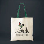 Arab Name Palestine with Palestinian flag  Tote Bag<br><div class="desc">Palestinian flag Free Palestine customised | Arab Name Palestine with Palestinian flag  | علم فلسطين  
You can show your love and support for Palestine with this new trending calligraphy design.  This typography design features Palestine Arabic Name Calligraphy with Palestinian flag on pretty butterfly.</div>