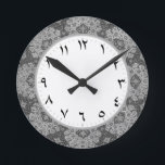 Arab Numbers Clock Arabic Numeral Arabian Grey<br><div class="desc">Arabic Numbers Clock with Arabian Numeric Letters / Symbols. The background is a reproduction of authentic traditional vintage abstract mandala decorative pattern in a grey / grey colour scheme. The clock face shows the hours and time with 1-12 in the Arab number signs. Perfect for fans of Arab history, Muslim...</div>
