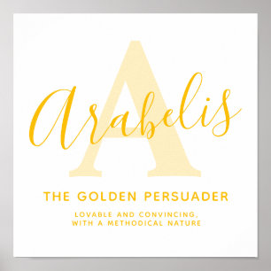 Arabelis name meaning and monogram A golden yellow Poster