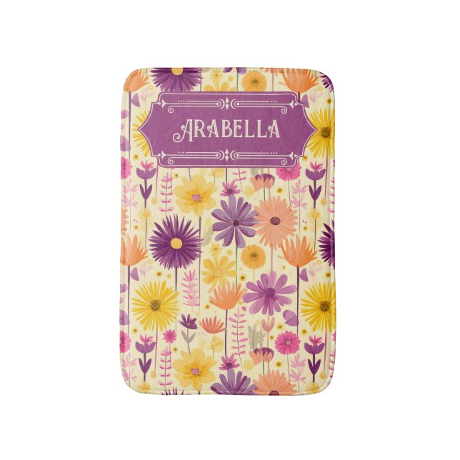 Arabella Cascading Modern Floral Pattern Bath Mat (Front Vertical)