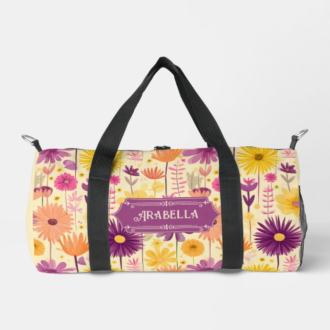 Arabella Cascading Modern Floral Pattern Duffle Bag (Front)