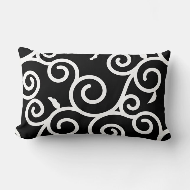 Arabesque [black] - Japanese Traditional Pattern Lumbar Cushion (Front)