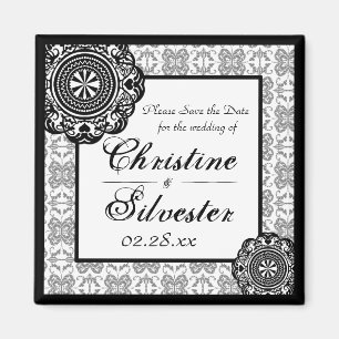 Arabesque Black Lace, square save the date magnet