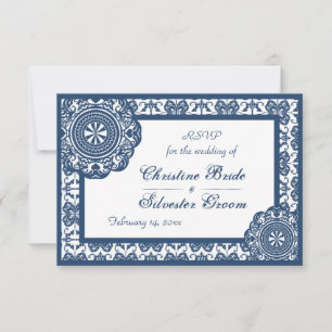 Arabesque Blue Lace, 3.5"x5" wedding rsvp Invitation