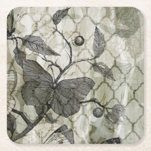 Arabesque Butterflies I Square Paper Coaster
