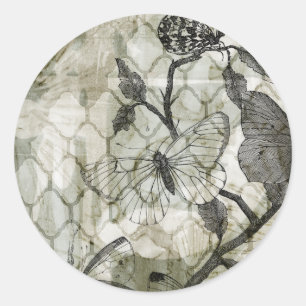 Arabesque Butterflies II Classic Round Sticker