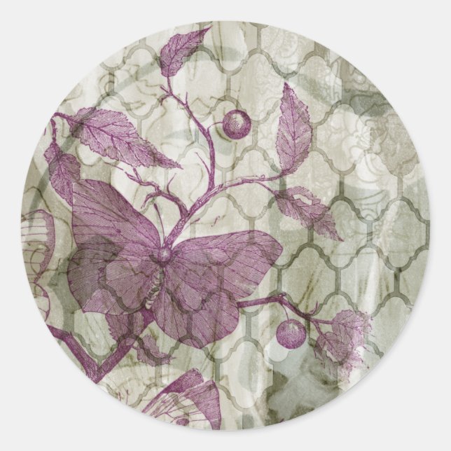 Arabesque Butterflies III Classic Round Sticker (Front)