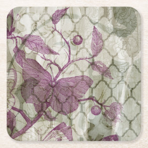 Arabesque Butterflies III Square Paper Coaster