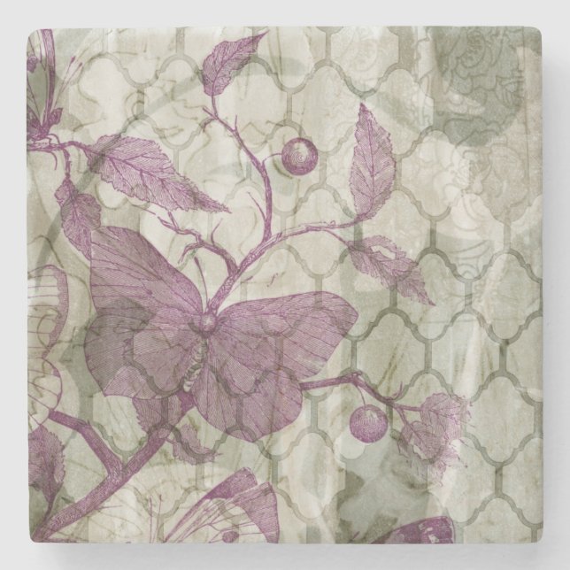 Arabesque Butterflies III Stone Coaster (Front)