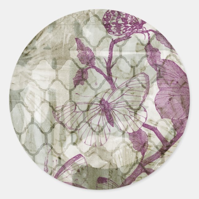 Arabesque Butterflies IV Classic Round Sticker (Front)