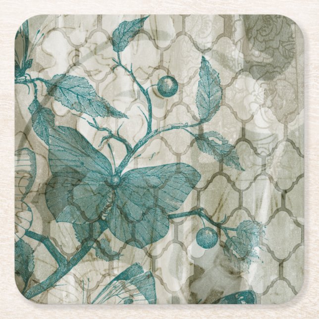 Arabesque Butterflies V Square Paper Coaster (Front)