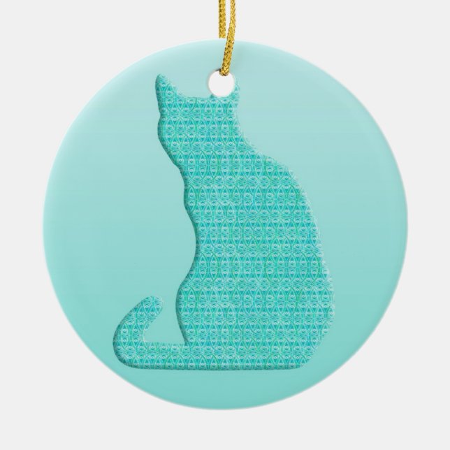 Arabesque Cat - shades of turquoise Ceramic Tree Decoration (Front)