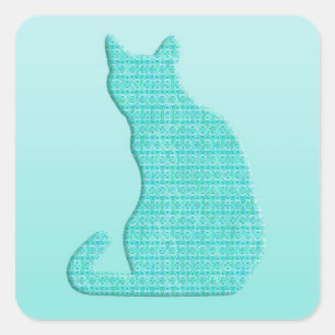 Arabesque Cat - shades of turquoise Square Sticker
