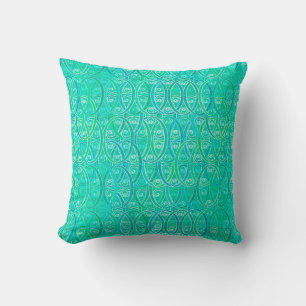 Arabesque damask - aqua and turquoise cushion