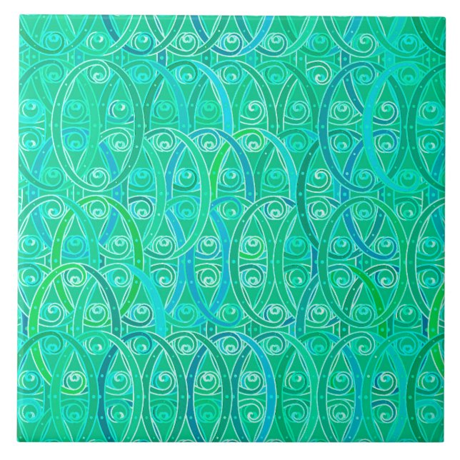 Arabesque Damask - Aqua and Turquoise Tile (Front)