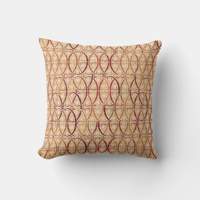 Arabesque damask - brown and camel tan cushion (Front)