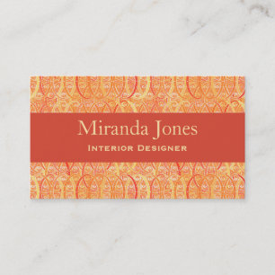 Arabesque Damask - Coral and Mandarin Orange Business Card